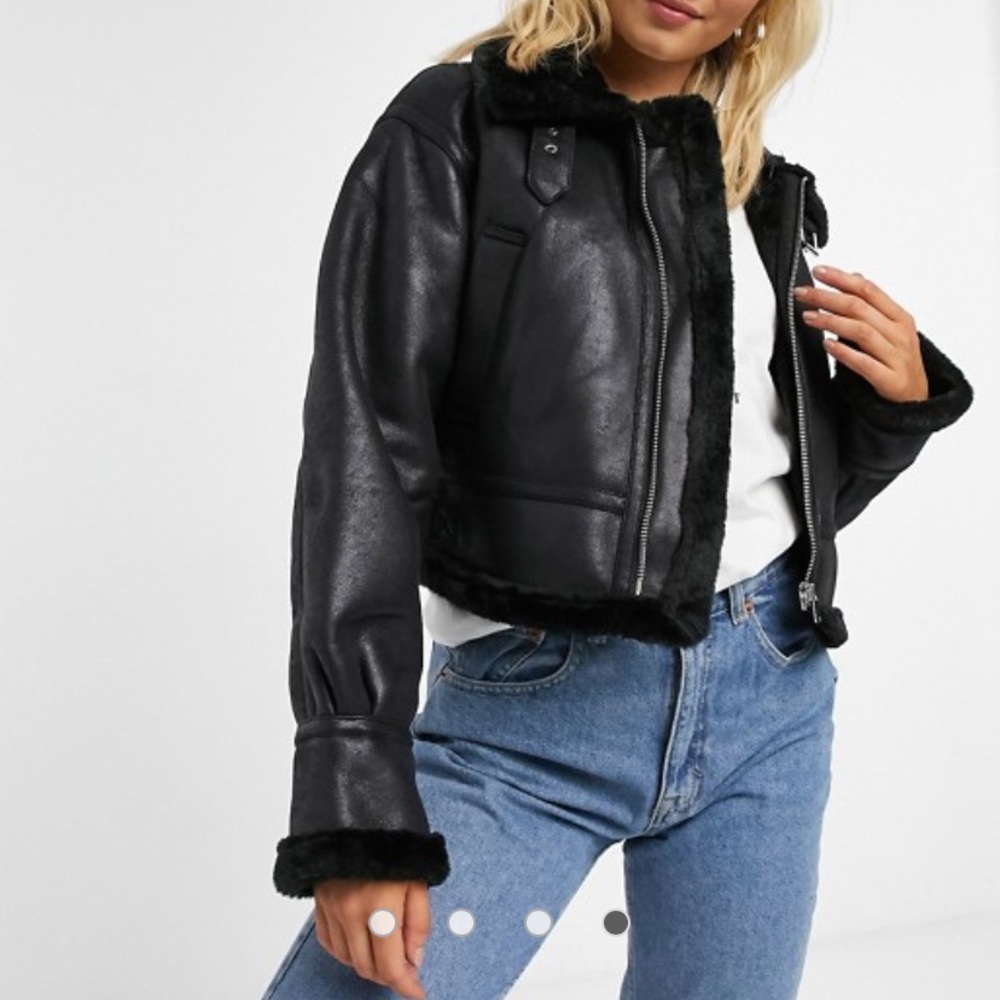 ASOS DESIGN cropped borg aviator jacket